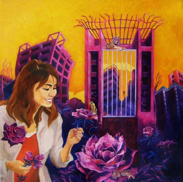Sanjay Sundram CATS ON A FLOWER 2010 Oil on canvas 24 x 24 in.