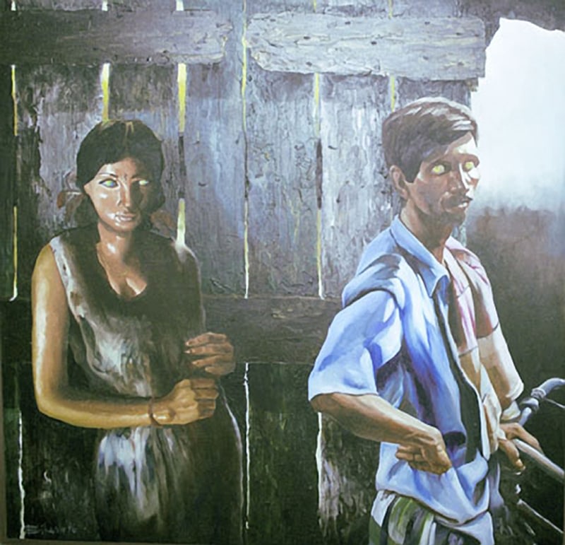 Bikash Bhattacharjee And Tout 1996 Oil on canvas 46 x 46 in.