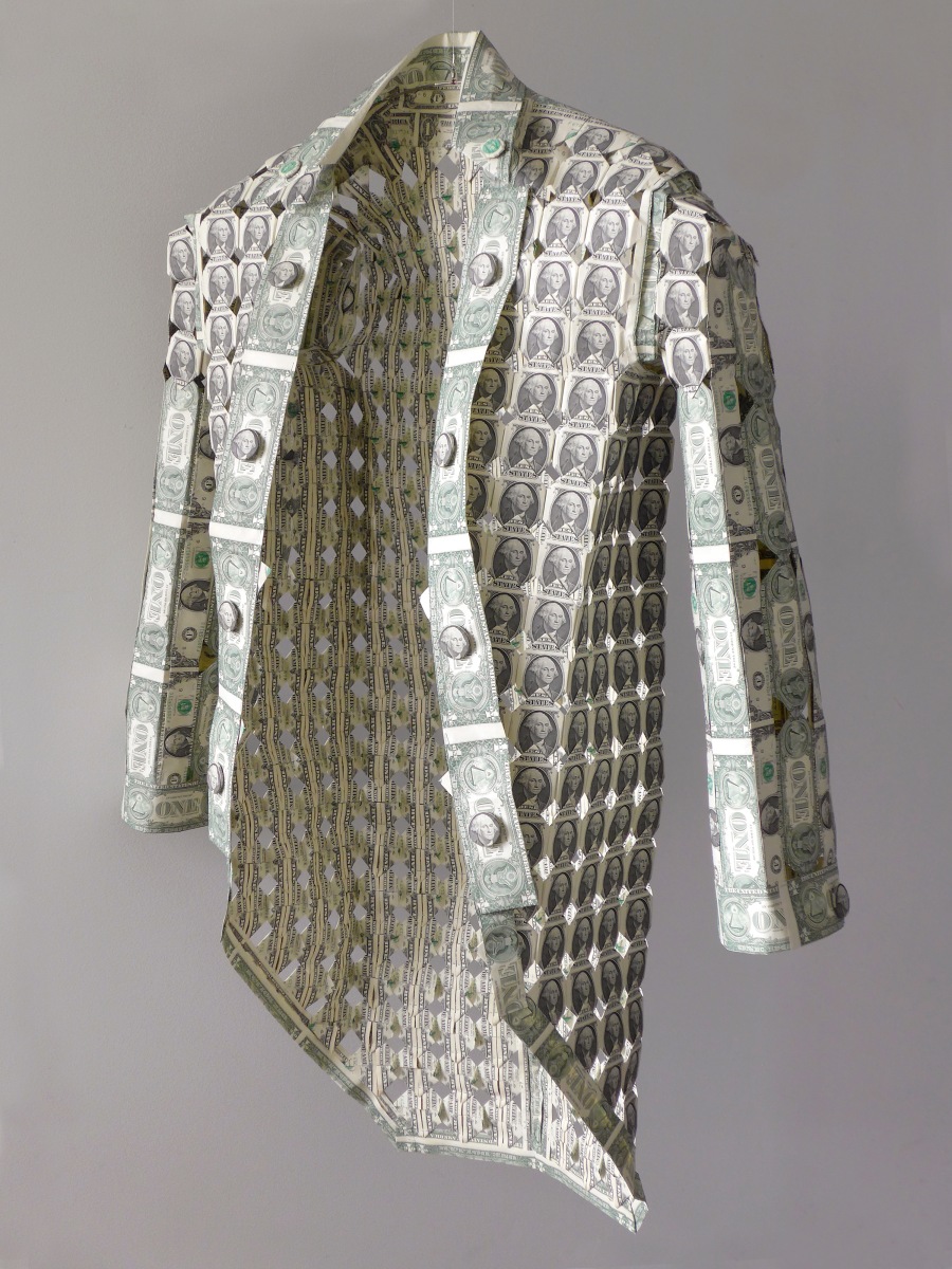 Abdullah M. I. Syed, Capital Couture: George Washington's Coat, 2019, Hand-folded uncirculated U.S. $1 bills and staple pins
