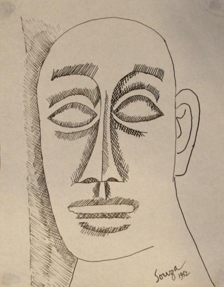 F N Souza UNTITLED (FACE) 1952 Pen and ink on paper 6 x 7.5 in.