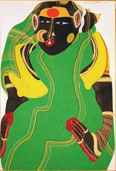 T Vaikuntham FEMME VERTE 1995 Acrylic on paper 14 x 10 in.