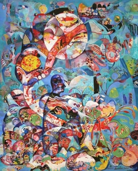 Sanatan Saha UNTITLED (SEATED FIGURE IN TEAL) 2007 Acrylic on canvas 60 x 48 in.