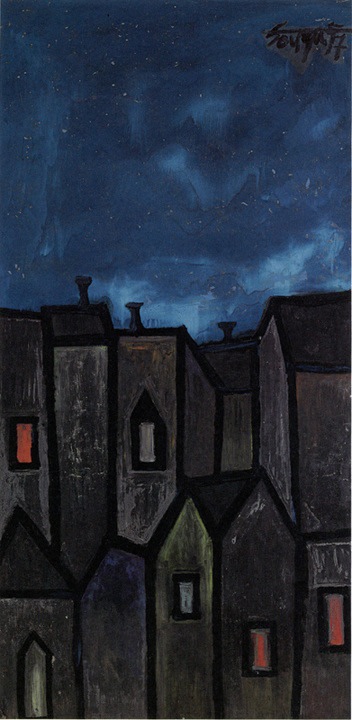 F. N. Souza HOUSES AT NIGHT 1957 Oil on board 48 x 24 in.