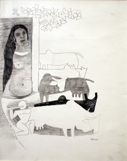 M. F. Husain RASHI 1977 Pencil on paper 14 x 11 in.