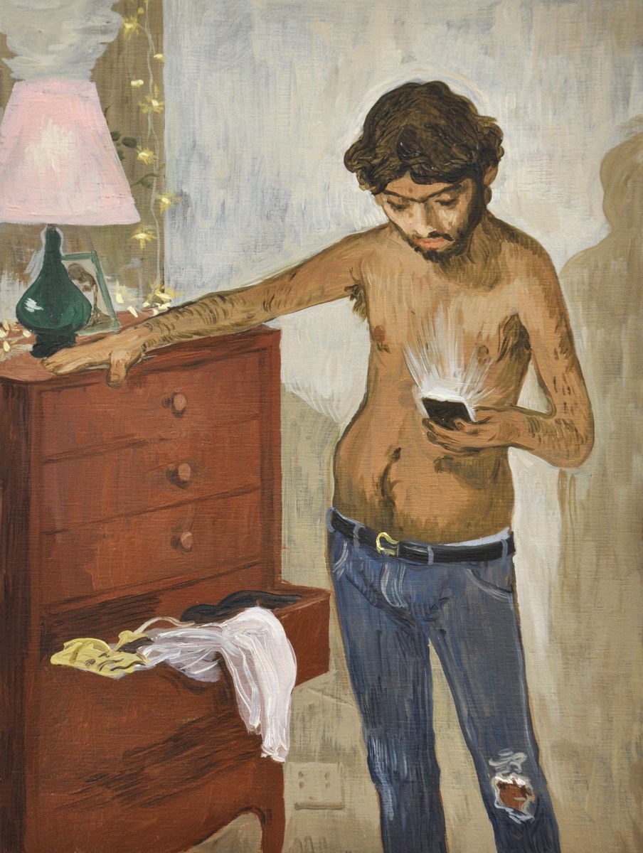 Salman Toor, The Plan Maker, 2018, Oil on panel, 12h x 9w in