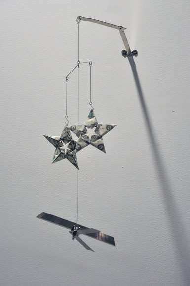 Abdullah M. I. Syed Twinkle Twinkle Little Drone - IV 2016 Altered toy mobile, banknotes, stainless steel, plastic and metal wire 16 x 6 in