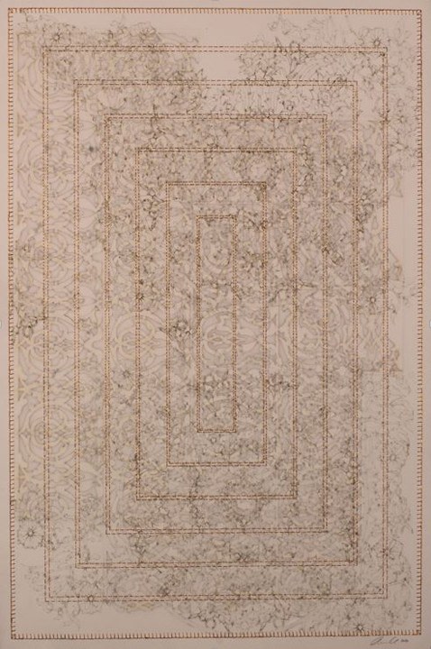 Anila Quayyum Agha Antique Lace - 3 2016 Mixed media on paper (Laser-cut patterns on paper with mylar and embroidery) 29.5 x 21.5 in.