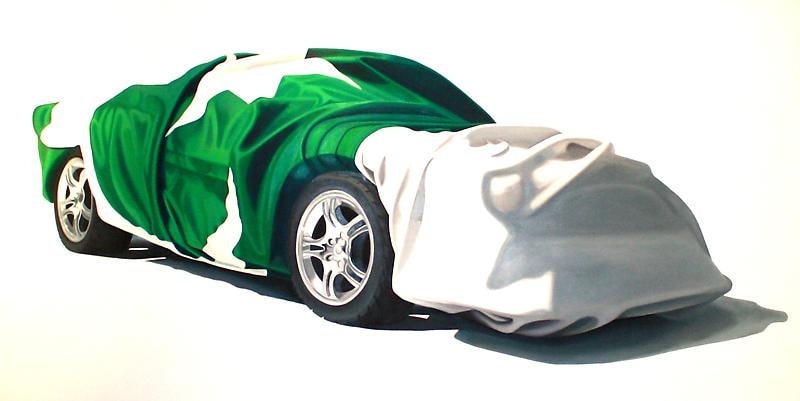Sana Arjumand BUREAU CAR 2010 Oil and acrylic on canvas 59.5 x 117 in.