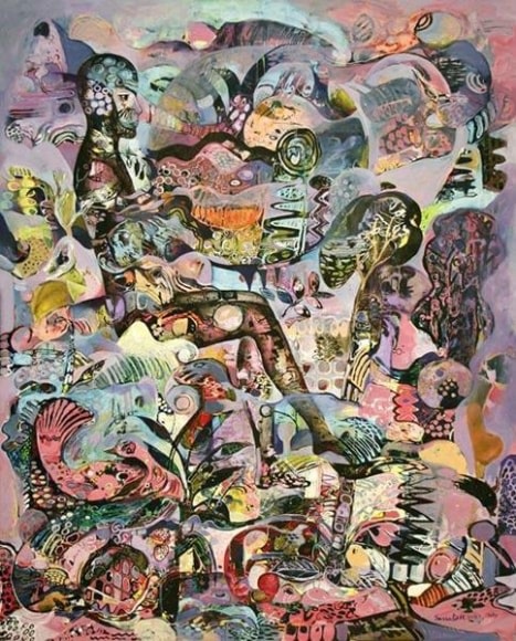 Sanatan Saha MAN SITTING IN ABSTRACT 2007 Acrylic on canvas 60 x 48 in.