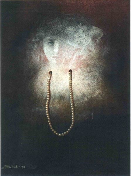 Bikash Bhattacharjee, Woman with Pearl Necklace, 1973, Mixed media on card, 29 x 22 in