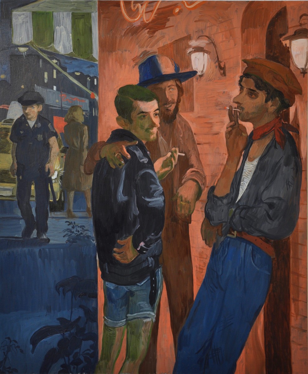 Salman Toor, The Smokers, 2018, Oil on panel, 24 x 20 in