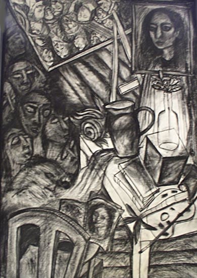 Rekha Rodwittiya THE TEACHER Charcoal on paper 47 x 31 in.
