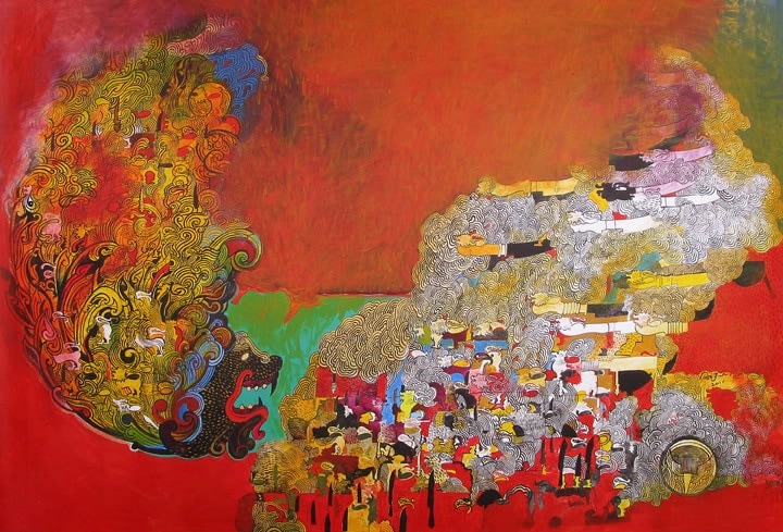 Pala Pothupitiye Visakuru Visithuru - Venomous Beauty 2016 Acrylic on canvas 35 x 49 in.