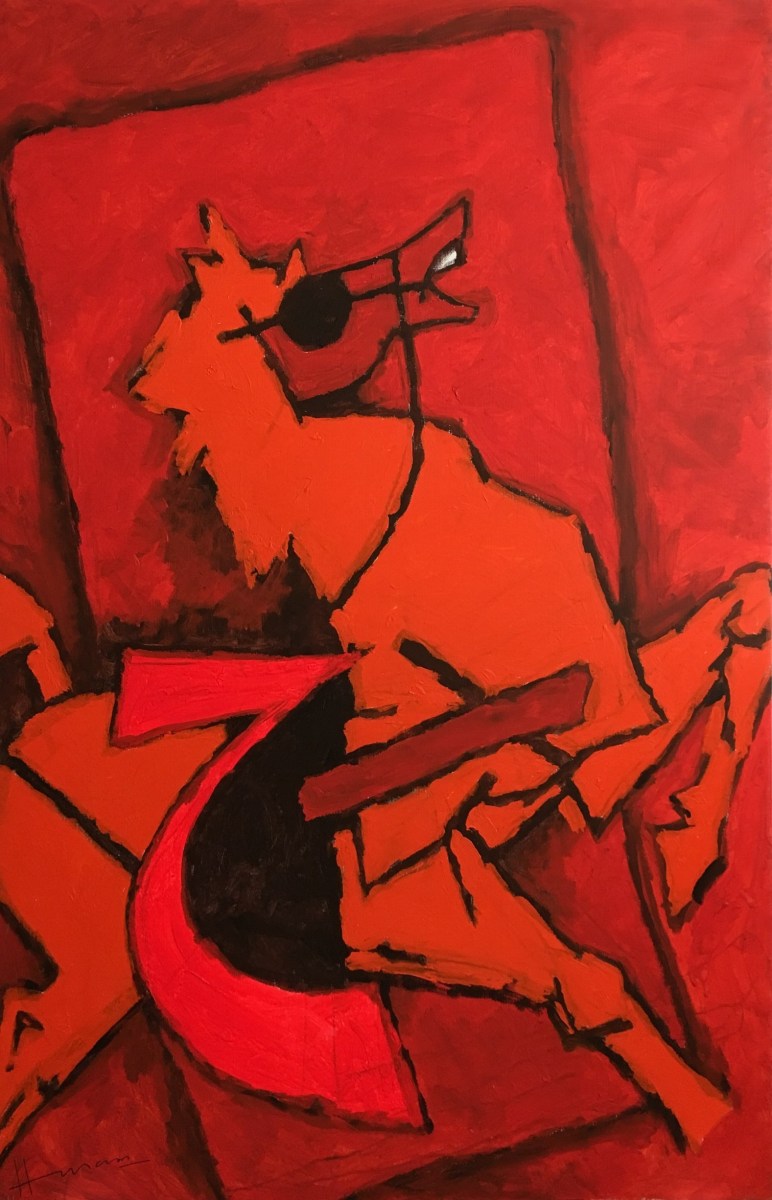 M. F. Husain Untitled (red horse), Acrylic on canvas 72 x 47.75 in