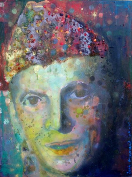 Sana Arjumand LEADER IN A JEWELLED CROWN 2005-7 Oil and acrylic on canvas 48 x 36 in. SOLD