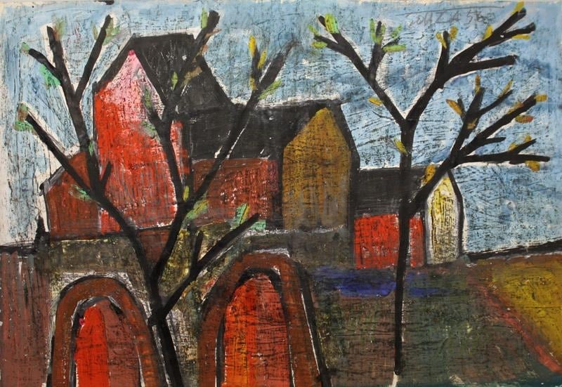F. N. Souza LANDSCAPE 1956 Oil, wash and graphite on paper 14.5 x 22 in.