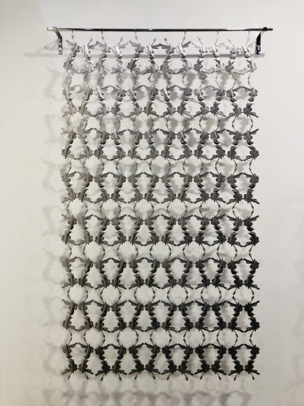 Adeela Suleman After All It's Someone Else Who Dies, 2018 Hand beaten repousse work on stainless steel 84 x 49 in