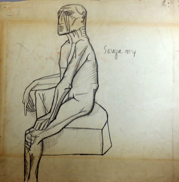 F.N. Souza Untitled (Seated Nude) 1954 Graphite on paper 15 x 14.5 in.