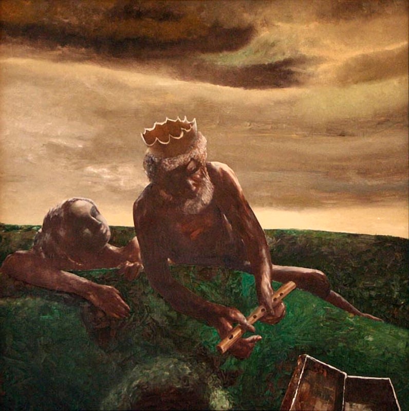 Bikash Bhattacharjee King with Flute ND Oil on canvas 47 x 47 in.