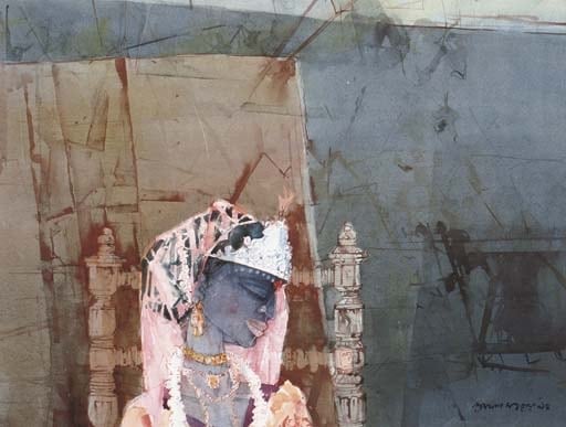 Shaymal Dutta Ray WOMAN IN PINK Watercolor on paper 19 x 25 in.