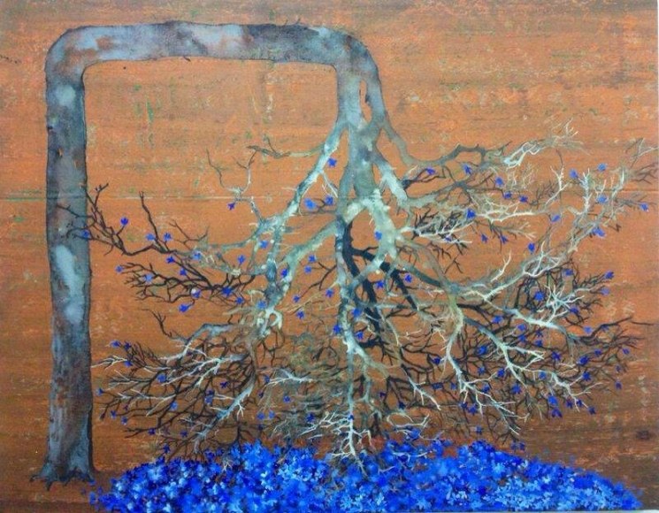 G.R. Iranna BLUE CHERRY BLOSSUM 2013 Acrylic on canvas 52 x 66 in.