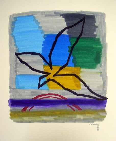 M.F. Husain BIRD SERIES 1 - COLRAIN 1980 Marker on board 15.5 x 12 in. SOLD
