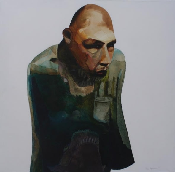 Sana Arjumand THEN THEIR SHADOWS FELL FROM THE SKY - 1 2010 Ink, acrylic and tea stains on canvas 36 x 36 in. SOLD