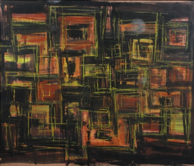 Rasheed Araeen Houses 1963 Watercolor, pastel and black ink on paper 25.5 x 30 in.