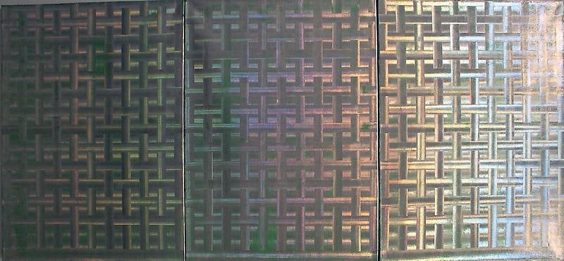 Justin Ponmany DISCONNECT (TRIPTYCH) 2006 Metallic and oil on canvas 29 x 120 in.