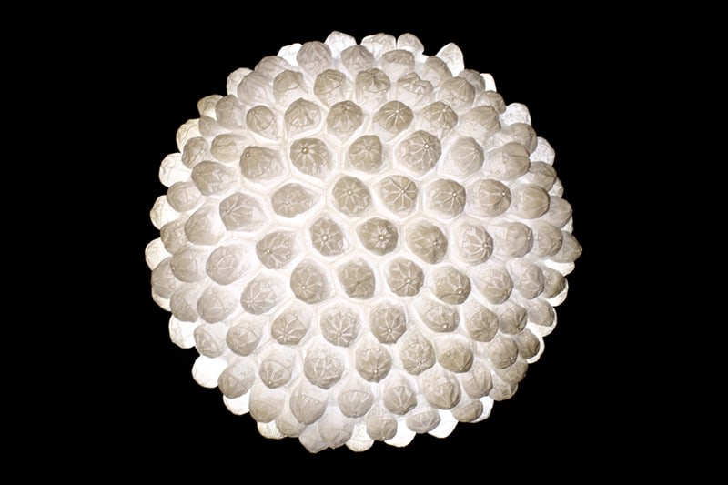 Abdullah M. I. Syed AURA II (Ed. of 2) Hand-stitched white skull-caps, Perspex dome and neon light 42 (Dia.) x 22 in. 2013