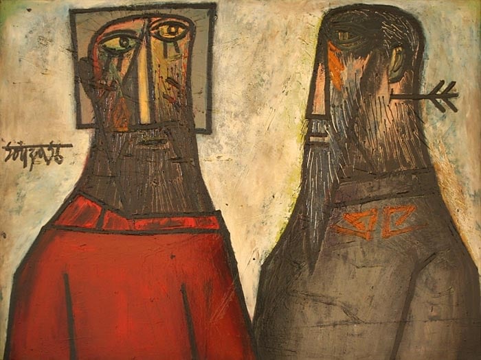 F.N. Souza POPE AND PILATE 1956 Oil on board 36 x 50 in. SOLD