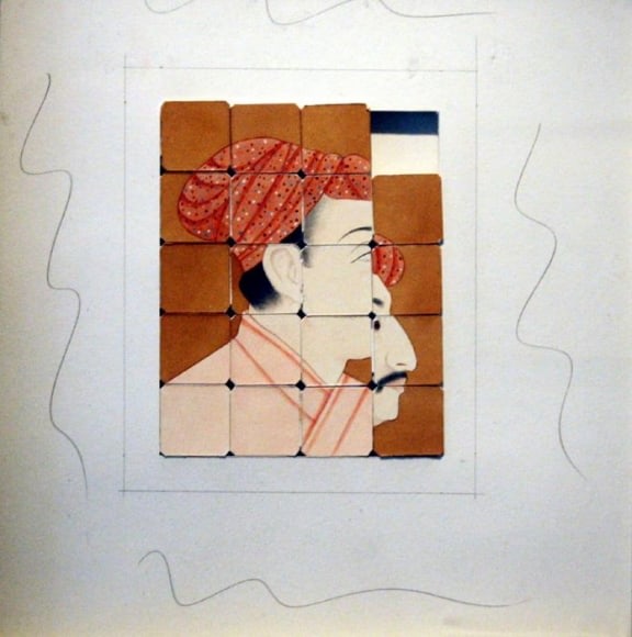 Amjad Ali Talpur FACE 2 Gouache on 19 wasli squares 5 x 4 in.