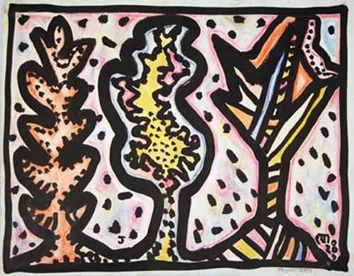 Jogen Chowdhury TREES 1 2007 Black ink and coloured pastel on paper 11 x 14 in.