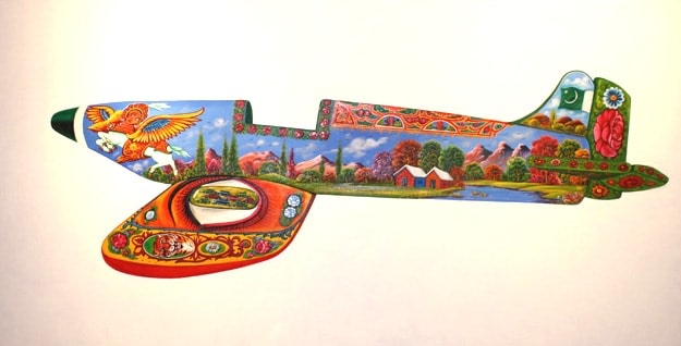 Sana Arjumand LET'S FLY FIRST CLASS 2010 Oil and acrylic on canvas 59.5 x 116.5 in.