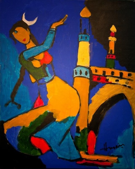 M.F. Husain UNTITLED (MENAXI) ND Oil on canvas 29.5 x 22 in.