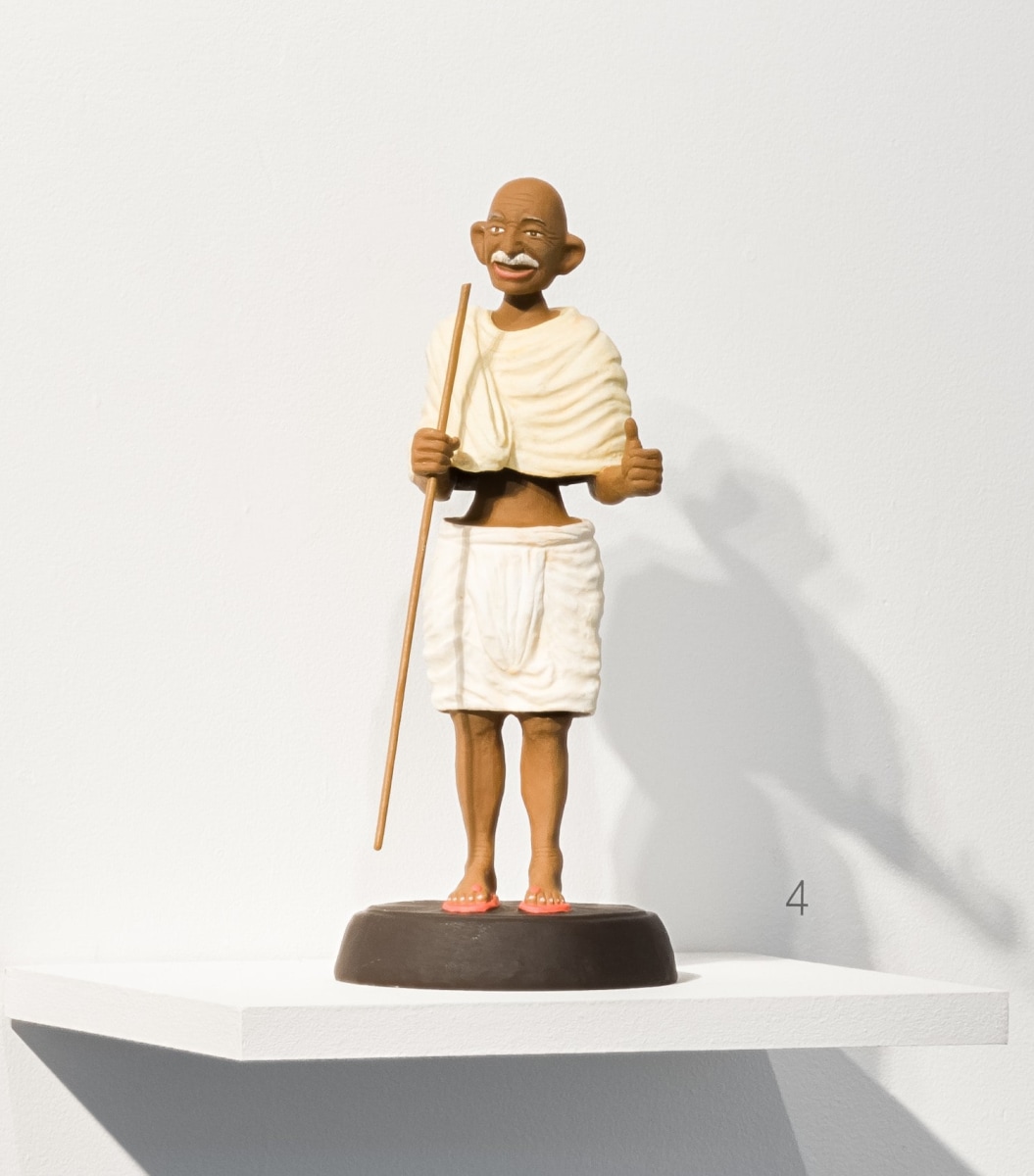 Debanjan Roy Toy Gandhi 6 (Small Bobble Head) 2019 Clay, paper, cloth, and iron fibre 16 x 8 x 8 in.
