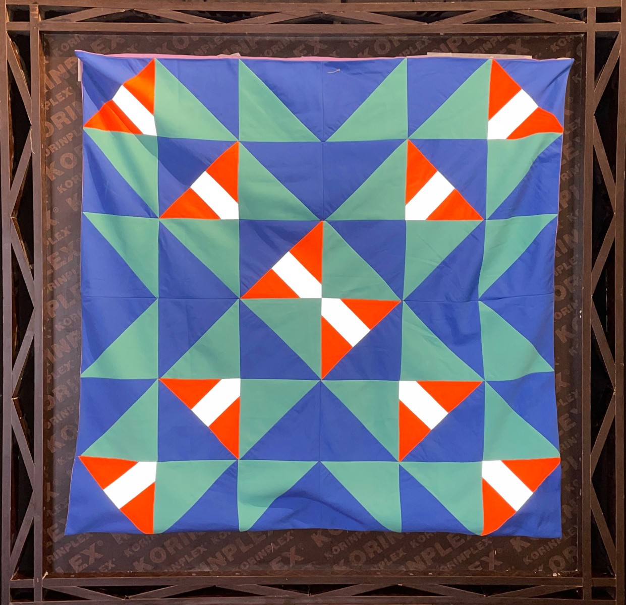 Christopher Joshua Benton Our Target is Zero Accident Fabric swatches from shuttered upholstery business, wood 39.37h x 39.37w in