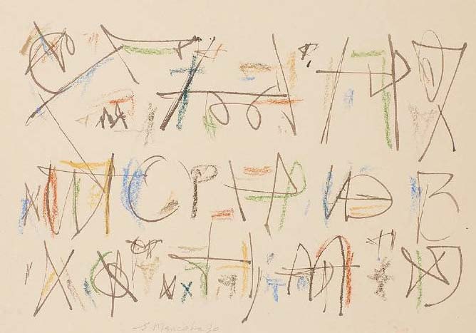Ernest Mancoba Untitled (Calligraphic 3) 1990 Ink and oil pastel on paper 10.5 x 15 in. Image courtesy of the Estate of Ernest Mancoba and Galerie Mikael Andersen, Copenhagen.
