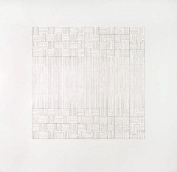 Rehana Mangi LINE EXERCISE 2008 Human Hair on wasli 36 x 36 in.