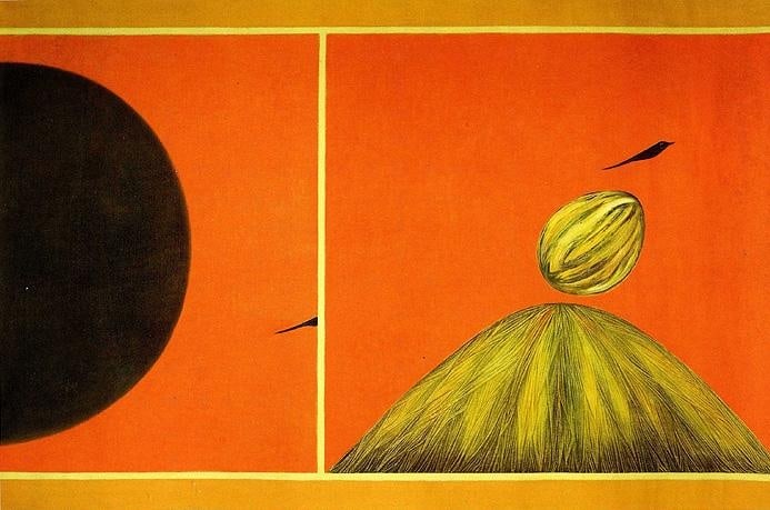 Jagdish Swaminathan UNTITLED (MOUNTAIN AND BIRD SERIES) ND Oil on canvas 42 x 53 in.