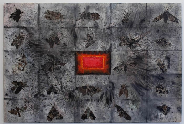 Ali Raza MIRAGE 2008 Burnt paper collage and acrylic on canvas 47.5 x 71.5 in.