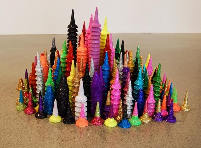 Chila Kumari Burman CORNETS AND SCREWBALLS 2010 Medium biscuit, plastic and glitter