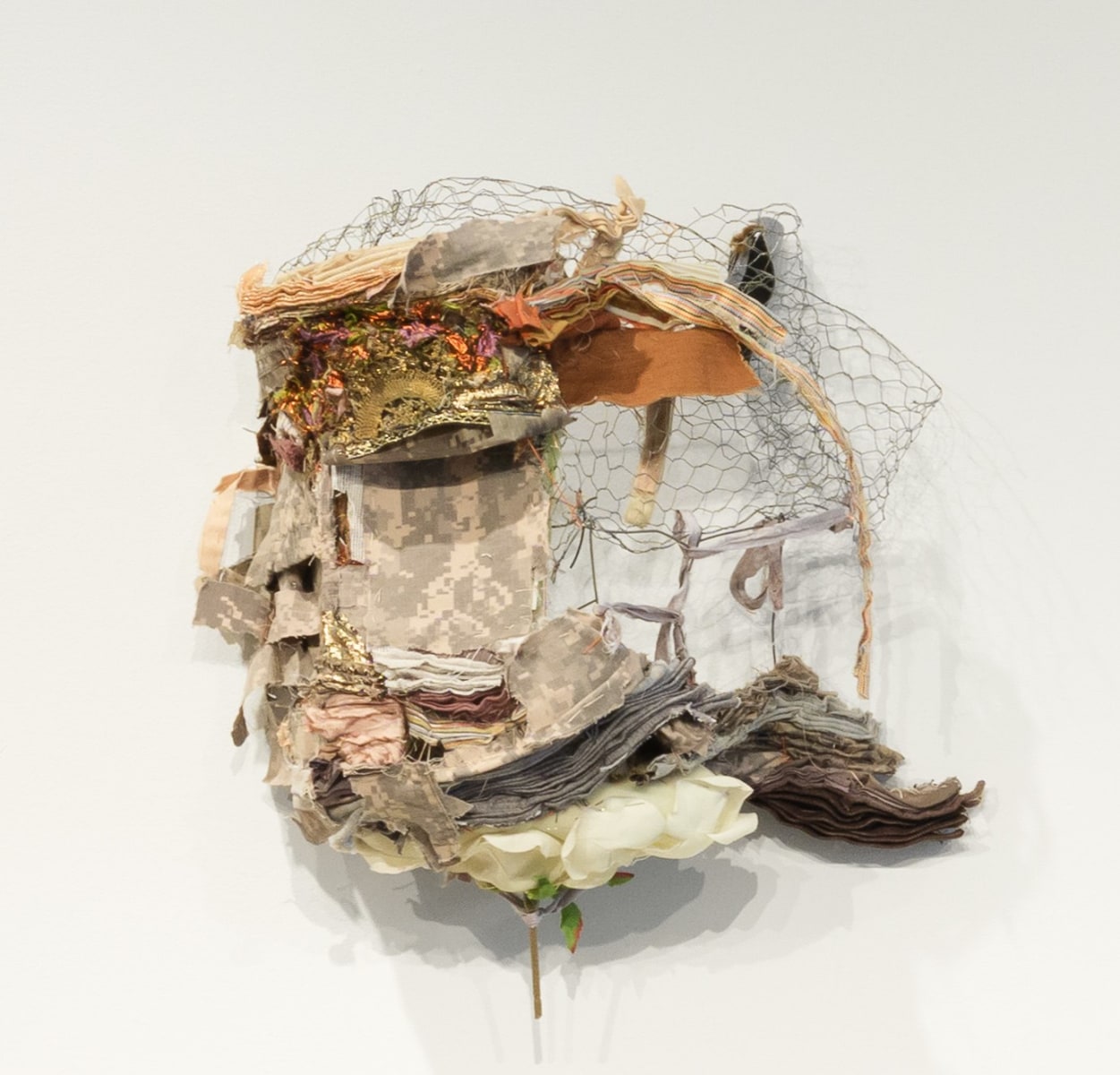 Ruby Chishti Essence of Time V 2020 Found crochet lace, embellishment, wire mesh, cloth scraps, metal 18h x 18w x 9d in