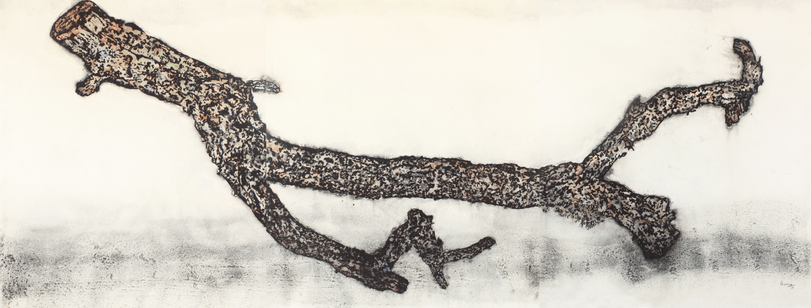 G. R. Iranna Into the Ground, Over the Horizon, 2022 Coal dust and watercolor on paper 54h x 144w in