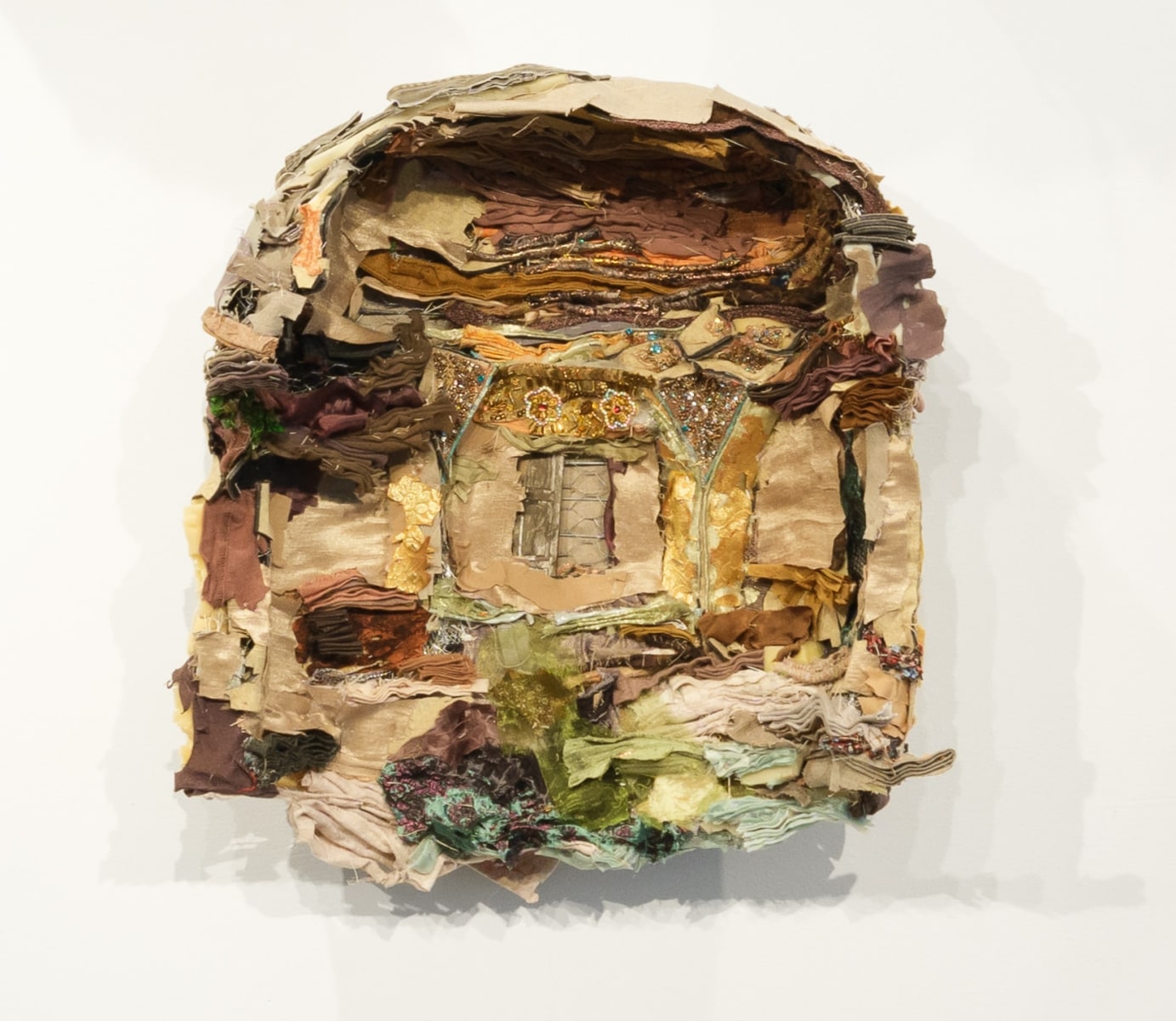 Ruby Chishti Essence of Time II 2020 Found crochet lace, embellishment, wire mesh, cloth scraps, metal 21h x 19.50w x 6.50d in