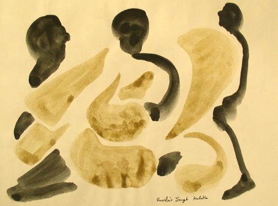 Ranbir Kaleka UNTILED (THREE LEANING MEN) Watercolor on paper 8 x 11 in.