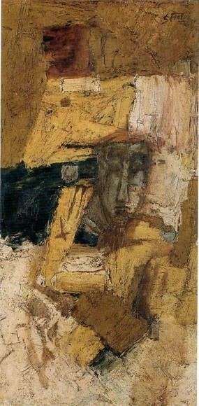 M F Husain THE MIRAGE 1960 Oil on board 48 x 30 in.