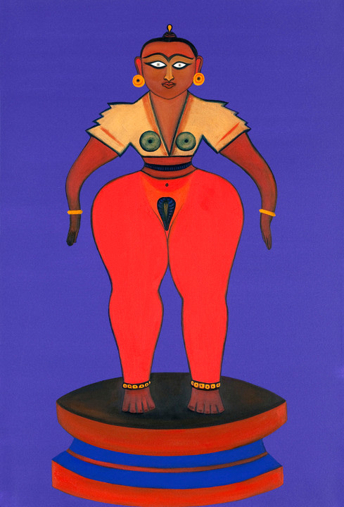 Rekha Rodwittiya Nayika/Guddiya (Blue) 2009 Acrylic and oil on canvas 36 x 24 in.