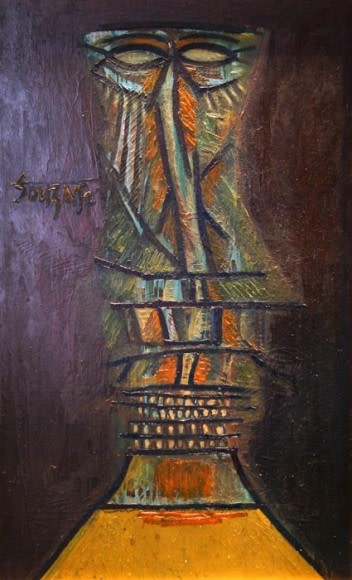 Francis Newton Souza MAN WITH TWO SETS OF TEETH 1957 Oil on board 30 x 48 in. NFS