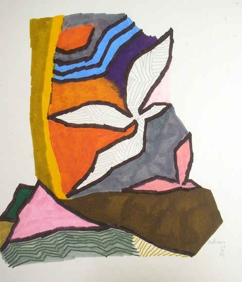 M.F. Husain BIRD SERIES 4 - COLRAIN 1980 Marker on board 14 x 11 in.